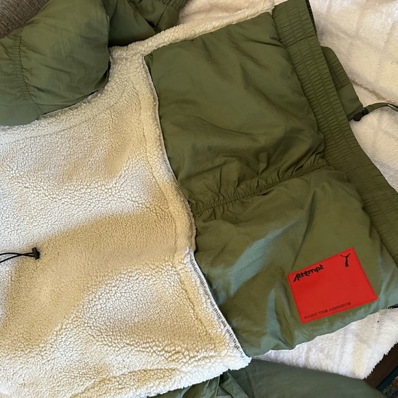 Puma x Attempt Sherpa Bomber Zip Up Olive Beige Mens Jacket 598257 75 - Picture 10 of 11